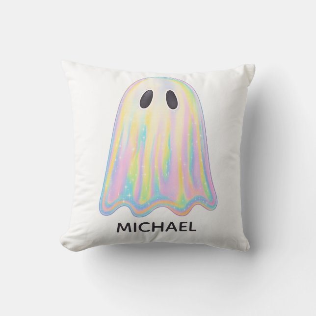 Schattigee Pastel Rainbow Ghost | Esthetisch spook Kussen (Voorkant)