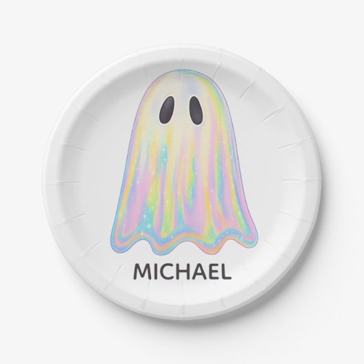 Schattigee Pastel Rainbow Ghost | Esthetisch spook Papieren Bordje (Voorkant)