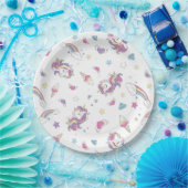 Schattigee Pastel Rainbow Unicorn Patroon Verjaard Papieren Bordje (Feest)