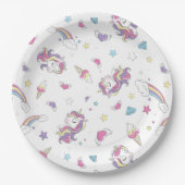 Schattigee Pastel Rainbow Unicorn Patroon Verjaard Papieren Bordje (Voorkant)
