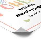 Schattigee pastel regenboog 1e verjaardag welkomst poster (Hoek)