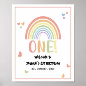 Schattigee pastel regenboog 1e verjaardag welkomst poster (Voorkant)