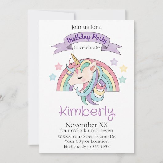 Schattigee Pastel Regenboog en Sparkly Eenhoorn Pa Kaart (Voorkant)