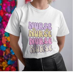 Schattigee pastel retro groovy verpleegkundige t-shirt