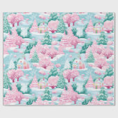 Schattigee pastel roze betoverde bos kerst cadeaupapier (Vlak)