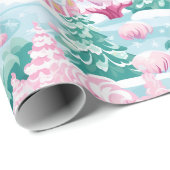 Schattigee pastel roze betoverde bos kerst cadeaupapier (Rol Hoek)