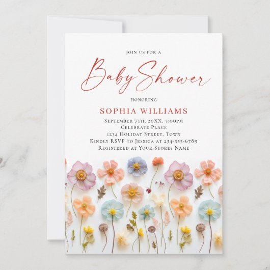 Schattigee Pastel Roze Boho Wilde Bloemen Baby sho Kaart (Voorkant)