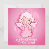 Schattigee Pastel Roze Engel, Meisjes Kerst Feestdagenkaart (Voorkant)
