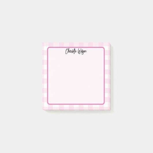 Schattigee Pastel Roze Gingham Patroonnotities Post-it® Notes (Voorkant)