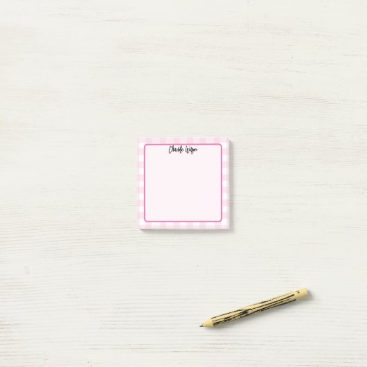Schattigee Pastel Roze Gingham Patroonnotities Post-it® Notes (Op bureau)