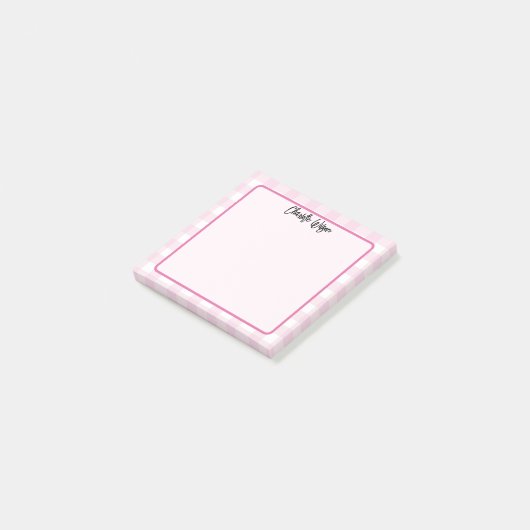 Schattigee Pastel Roze Gingham Patroonnotities Post-it® Notes (Schuin)