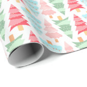 Schattigee Pastel Roze Groen Kleurrijke Kerstboom Cadeaupapier (Rol Hoek)