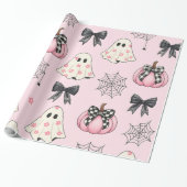 Schattigee Pastel Roze Halloween Ghost, Pompoen Cadeaupapier (Uitgerold)