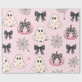 Schattigee Pastel Roze Halloween Ghost, Pompoen Cadeaupapier (Vlak)