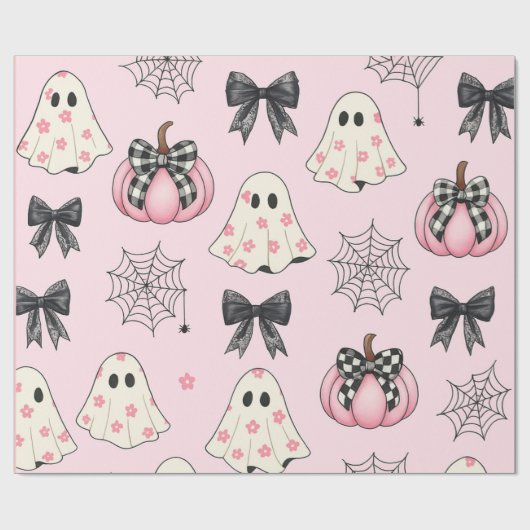 Schattigee Pastel Roze Halloween Ghost, Pompoen Cadeaupapier (Vlak)