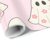 Schattigee Pastel Roze Halloween Ghost, Pompoen Cadeaupapier (Rol Hoek)