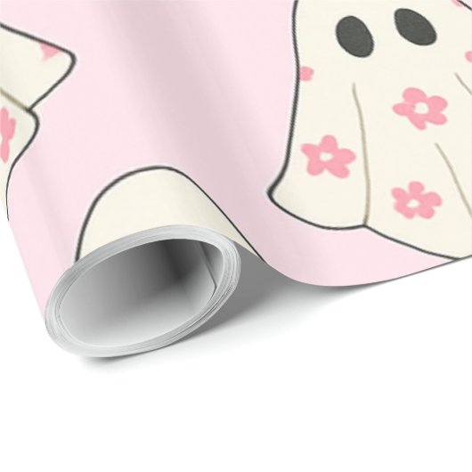 Schattigee Pastel Roze Halloween Ghost, Pompoen Cadeaupapier (Rol Hoek)