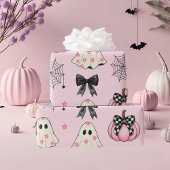 Schattigee Pastel Roze Halloween Ghost, Pompoen Cadeaupapier