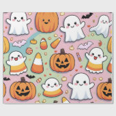 Schattigee Pastel Roze Halloween Ghost & Pumpkin Cadeaupapier (Vlak)
