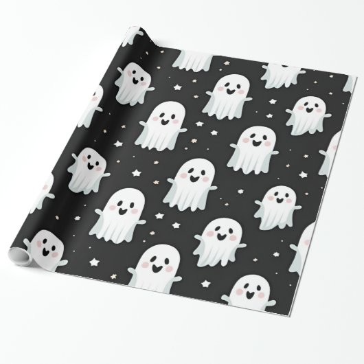 Schattigee Pastel Roze Halloween Ghost & Pumpkin Cadeaupapier (Uitgerold)