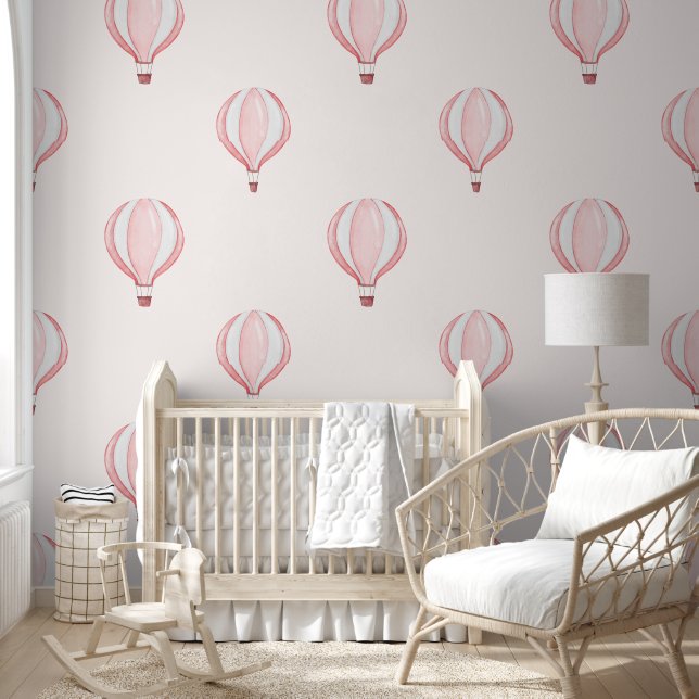 Schattigee Pastel Roze Hete Luchtballon Baby Girl  Behang (Kinderen)