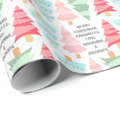 Schattigee Pastel Roze Kleurrijke Kerstboom Naam Cadeaupapier (Rol Hoek)