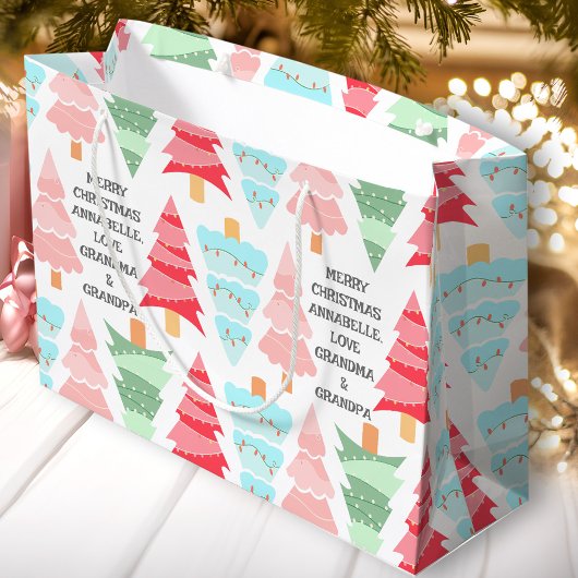 Schattigee Pastel Roze Kleurrijke Kerstboom Naam Groot Cadeauzakje