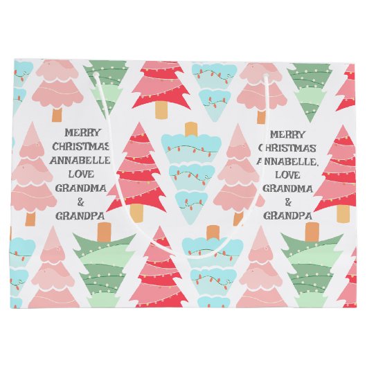 Schattigee Pastel Roze Kleurrijke Kerstboom Naam Groot Cadeauzakje (Achterkant)