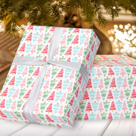 Schattigee Pastel Roze Kleurrijke Kerstboom Patroo Cadeaupapier