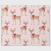 Schattigee pastel roze met herten en rode strik cadeaupapier (Vlak)