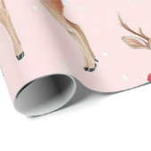 Schattigee pastel roze met herten en rode strik cadeaupapier (Rol Hoek)
