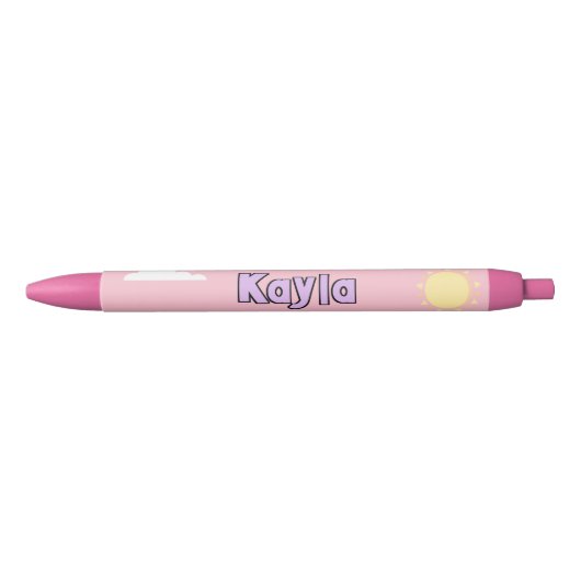 Schattigee pastel roze naam wolken school student zwarte inkt pen (Voorkant)