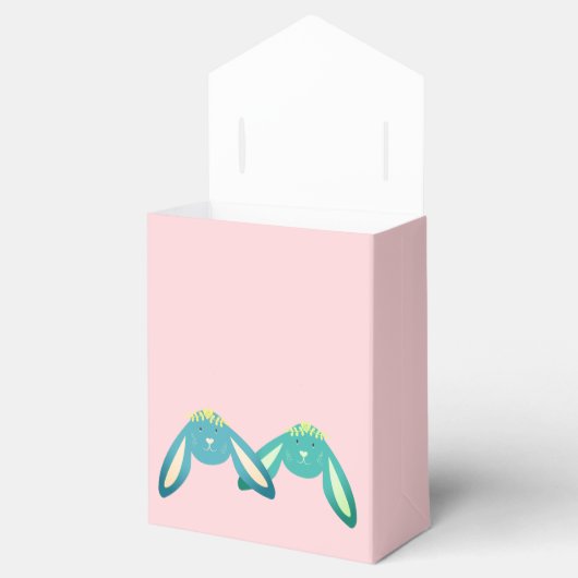Schattigee Pastel Roze Twin Bunnies Baby shower Pa Bedankdoosjes (Geopend)