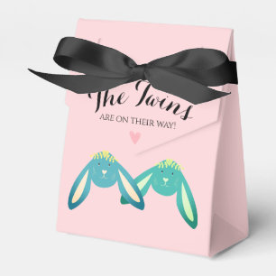 Schattigee Pastel Roze Twin Bunnies Baby shower Pa Bedankdoosjes