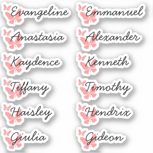 Schattigee pastel roze vlinders gastenlijst 12 nam sticker (Voorkant)