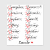 Schattigee pastel roze vlinders gastenlijst 12 nam sticker (Vel)