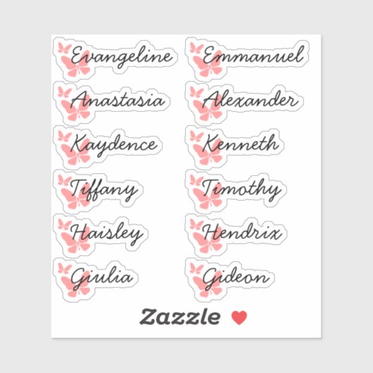 Schattigee pastel roze vlinders gastenlijst 12 nam sticker (Vel)