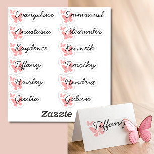 Schattigee pastel roze vlinders gastenlijst 12 nam sticker