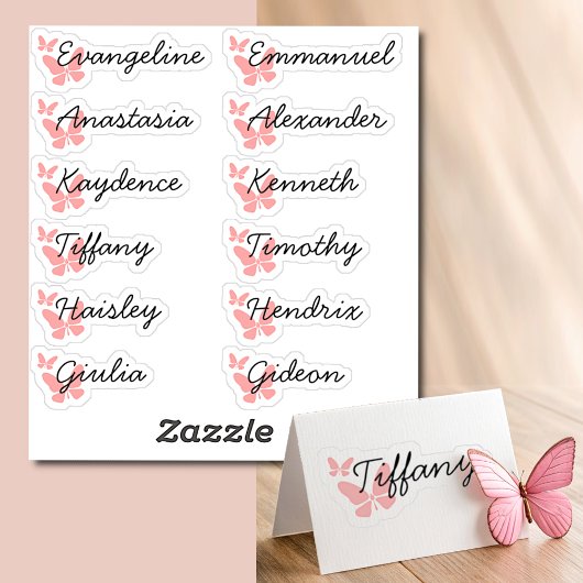 Schattigee pastel roze vlinders gastenlijst 12 nam sticker