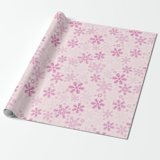 Schattigee Pastel Roze Winter Sneeuwvlok Kerst Cadeaupapier (Uitgerold)