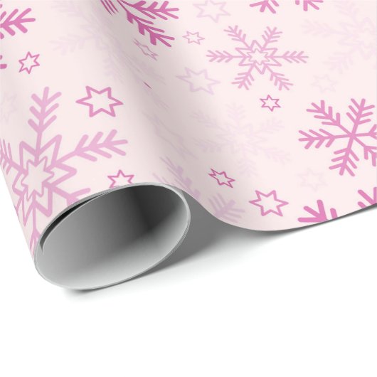 Schattigee Pastel Roze Winter Sneeuwvlok Kerst Cadeaupapier (Rol Hoek)