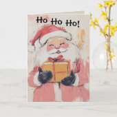 Schattigee Pastel Santa Claus Christmas Kaart (Gele Bloem)