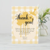 Schattigee pastel Sinaasappel gingham Baby shower Bedankkaart (Staand voorkant)