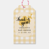 Schattigee pastel Sinaasappel gingham Baby shower Cadeaulabel (Voorkant)