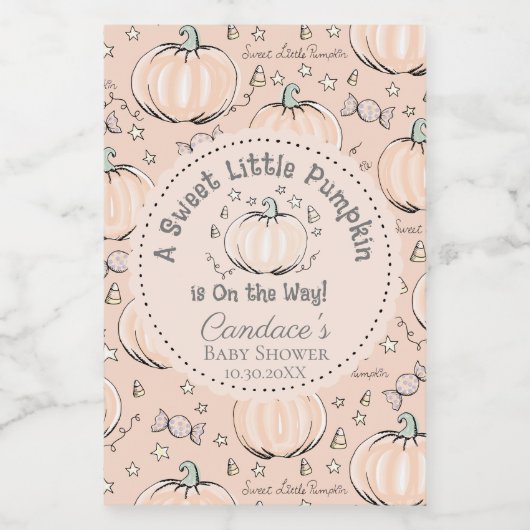 Schattigee Pastel Sinaasappel Little Pumpkin Herfs Wijn Etiket (Enkel label)