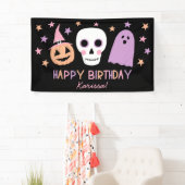 Schattigee Pastel Skull Ghost Halloween Verjaardag Spandoek (Insitu)