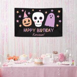 Schattigee Pastel Skull Ghost Halloween Verjaardag Spandoek