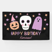 Schattigee Pastel Skull Ghost Halloween Verjaardag Spandoek (Horizontaal)
