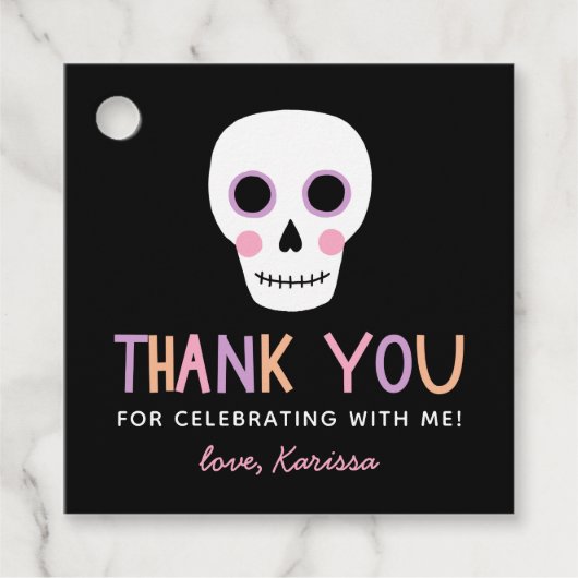Schattigee Pastel Skull Halloween Verjaardagsnaam Bedankjes Labels (Voorkant)