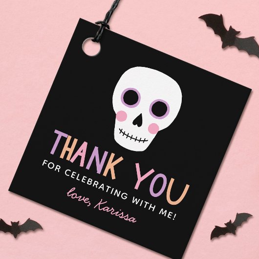 Schattigee Pastel Skull Halloween Verjaardagsnaam Bedankjes Labels